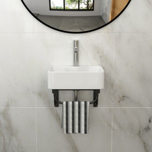 Load image into Gallery viewer, Rectangular Bathroom Sink With Towel Bar & Faucet Hole, Wall Mounted - White