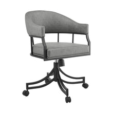 Load image into Gallery viewer, Upholstered Faux Leather Open Back Dining Arm Chair With Wheels - Gray