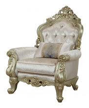 Load image into Gallery viewer, Fabric Damask Tufted Arm Chair And Toss Pillow - Cream And Antiqued White