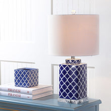 Load image into Gallery viewer, 23" Novelty Table Lamp With Drum Shade - Navy Blue / Clear / White