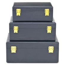 Load image into Gallery viewer, Hand Painted Decorative Box (Set of 3) (718684) - Navy Blue