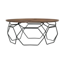 Load image into Gallery viewer, 36" Solid Wood And Metal Round Coffee Table - Brown And Black
