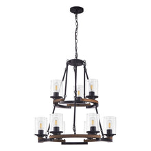 Load image into Gallery viewer, Wagon Wheel Chandelier, Ceiling Light With Adjustable Height - Black / Brown