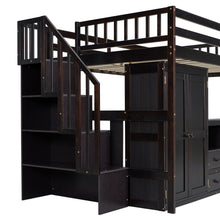 Load image into Gallery viewer, Loft Bed With Stairs, Bookshelf, Drawers, Desk & Wardrobe, Space Saving Multifunctional Furniture
