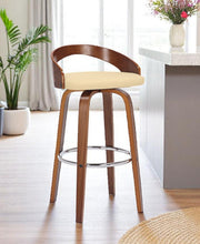 Load image into Gallery viewer, 30" Faux Leather And Solid Wood Swivel Low Back Bar Height Bar Chair - Cream And Brown