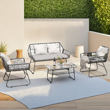 Load image into Gallery viewer, 4 Piece Wicker Patio Furniture Set With Tempered Glass Table And Detachable Cushions
