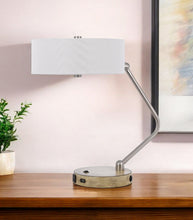 Load image into Gallery viewer, Metal Two Light Lantern Desk USB Table Lamp With White Drum Shade - Brown