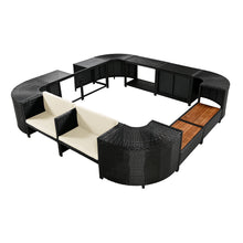 Load image into Gallery viewer, Spa Surround Spa Frame Quadrilateral Outdoor Rattan Sectional Sofa Set With Mini Sofa, Wooden Seats And Storage Spaces