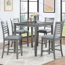 Load image into Gallery viewer, 5 Piece Dining Table Set, Wooden Dining Square Table Set For 4, Counter Height Kitchen Table Set With Square Table And 4 Upholstered Chairs - Gray
