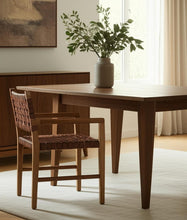Load image into Gallery viewer, Woven Leather And Solid Wood Dining Arm Chair - Brown