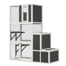 Load image into Gallery viewer, 3 Tier Wooden Outdoor & Indoor Cat House Suitable For 1-3 Cats Cat Enclosure Resting Box With 4 Platforms And 2 Doors Cat Shelter Kitty House With A Jump Box For Hiding And Resting Cat Cage - Gray