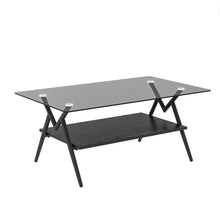 Load image into Gallery viewer, Rectangle Coffee Table With Tempered Glass Top And Shelf, Modern Table For Living Room