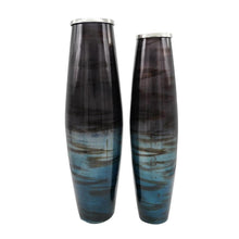 Load image into Gallery viewer, Abstract Cylinder Floor Vases (Set of 2) - Black / Blue