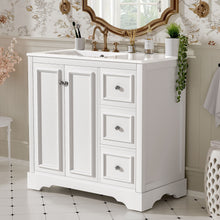 Load image into Gallery viewer, Bathroom Vanity With Sink, Soft-Close Doors, Adjustable U-Shelf, 3 Drawers