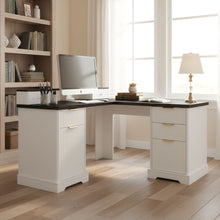 Load image into Gallery viewer, Fluted L-Shaped Desk With Charging Station & Storage Cabinet