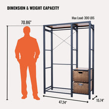 Load image into Gallery viewer, Garment Rack With Shelves, 2 Wicker Drawers, 4 Hooks, Organizer