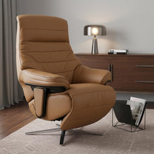 Load image into Gallery viewer, Tufted Genuine Leather Power Swivel Recliner - Camel