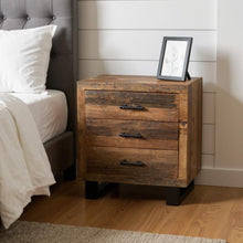 Load image into Gallery viewer, Three Drawer Wood And Metal Nightstand - Distressed Dark Brown