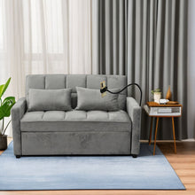 Load image into Gallery viewer, 3 In 1 Convertible Sleeper Sofa Bed, Modern Fabric Futon Sofa Couch Pullout Bed, Adjustable Backrest With Three USB Ports, Two Side Pockets, Two Cup Holders And Swivel Phone Holder