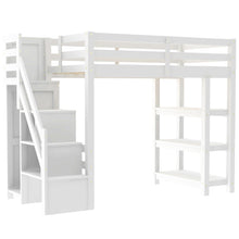 Load image into Gallery viewer, Loft Bed With 4 Layer Shelves, Storage Staircase, Small Wardrobe And LED Light