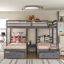 Load image into Gallery viewer, Full Over Twin & Twin Bunk Bed, Triple Bunk Bed With Drawers - Gray