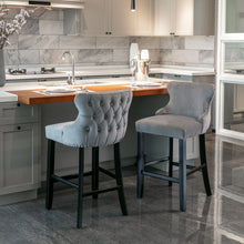 Load image into Gallery viewer, Contemporary Upholstered Wing-Back Barstools With Button Tufted Decoration And Wooden Legs, And Nailhead Trim, Leisure Style Bar Chairs, Bar Stools (Set of 2)