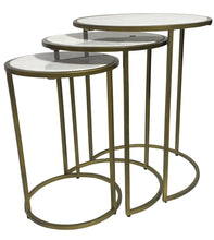 Load image into Gallery viewer, Marble And Iron Round Frame Nested Tables (Set of 3) - Antiqued Gold