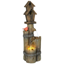 Load image into Gallery viewer, Outsunny - Outdoor Fountain With Birdhouse, Cascading Garden Waterfall Bird Bath With 3 Tier Rustic Tree Trunk / Log Design, LED Lights For Porch, Deck, Yard Decor - Brown