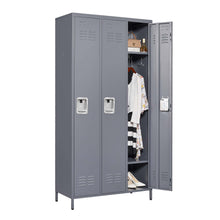 Load image into Gallery viewer, 3 Door Lockers With Lock For Home, Gym, Office, School, And Garage - Gray