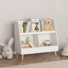 Load image into Gallery viewer, Kids Bookshelf And Toy Organizer, 5 Cubbies Wooden Open Bookcase, 2-Tier Baby Storage Display Organizer With Legs, Free Standing For Playing Room, Bedroom, Nursery, Classroom - White