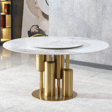 Load image into Gallery viewer, Dining Table, Round For Dining Room - Gold / Gold / White