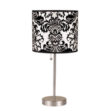 Load image into Gallery viewer, Metal Table Lamp With Black And White Classic Drum Shade - Silver
