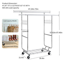 Load image into Gallery viewer, Heavy Duty Double Clothing Garment Rack With Shelves - Silver