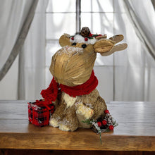 Load image into Gallery viewer, Straw Reindeer Christmas Reindeer Figurine - Brown / Red / Green