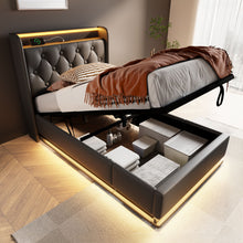 Load image into Gallery viewer, Upholstered Bed, 360 Surround LED Function, Remote Control, Hydraulic Storage Bed With USB, Type-C Charging (Without Mattress)