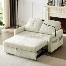 Load image into Gallery viewer, Modern Loveseat Pull Out Sofa Bed With Adjustable Backrest, Two Cup Holders, A Phone Holder, Three Charging Ports And Side Storage Pockets For Living Room