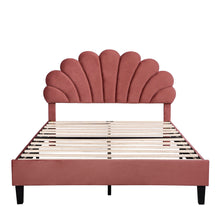 Load image into Gallery viewer, Upholstered Platform Bed With Flower Pattern Headboard