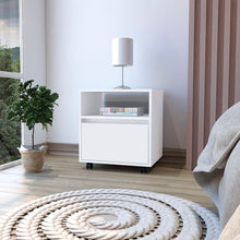 Load image into Gallery viewer, 15.8" x 15.8" x 20.5" One Drawer Faux Wood Nightstand - White
