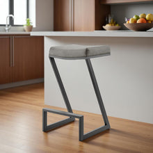 Load image into Gallery viewer, 26" Faux Leather And Iron Backless Counter Height Bar Chair - Black / Gray