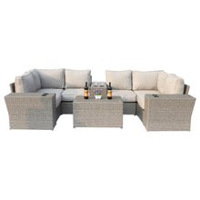 Load image into Gallery viewer, Outdoor Wicker Sectional With Weather Resistant Cushions And Table