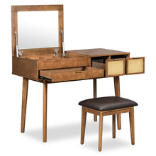 Load image into Gallery viewer, Classic Wood Makeup Vanity Set With Flip-Top Mirror And Stool, Dressing Table With Three Drawers And Storage Space