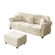 Load image into Gallery viewer, Upholstered 3 Seater Sofa Set With Ottoman