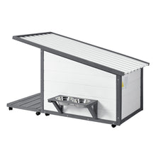 Load image into Gallery viewer, Modern Design Outdoor Dog House With Food Bowl And Wheels Pine - Gray / White