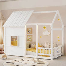 Load image into Gallery viewer, House Floor Bed With 7 Color LED Light, Built In Bookshelf