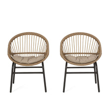 Load image into Gallery viewer, Outdoor Accent Chair With Curved Back And Basket Frame, (Set of 2) - Light Brown / Beige