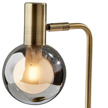 Load image into Gallery viewer, Metal Cylinder Desk Table Lamp With Gray Globe Shade With Starling LED Bulb - Antiqued Brass