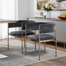 Load image into Gallery viewer, Velvet Partially Open Back Dining Arm Chairs (Set of 2) - Charcoal / Gold