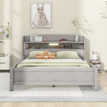 Load image into Gallery viewer, Wood Platform Bed With Built In LED Light, Storage Headboard And Guardrail