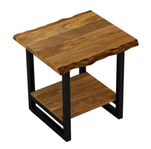 Load image into Gallery viewer, Solid Wood And Iron Square End Table With Shelf - Black And Brown