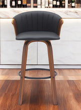 Load image into Gallery viewer, Faux Leather Swivel Bar Height Bar Chair - Black And Wood Brown